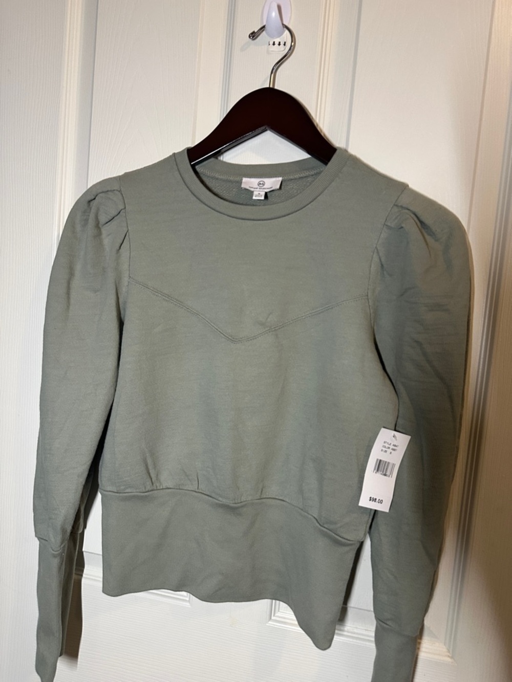 Adriano goldschmied Women’s Puff-Sleeve Sweatshirt in Sage small cotton NWT